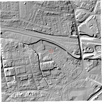 Shaded relief map of the ground around TA11BG, computed from Environment Agency LiDAR. The ground here sits at about 16 m above sea level and falls 14 m across the surrounding 800 m. Surface water reaching this point runs off ground lying to the west-north-west, 7.8 m higher.