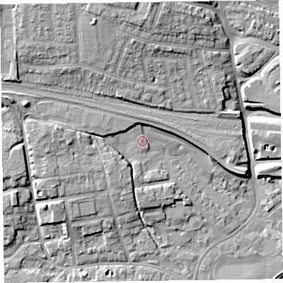 Shaded relief map of the ground around TA11BH, computed from Environment Agency LiDAR. The ground here sits at about 17 m above sea level and falls 15 m across the surrounding 800 m. Surface water reaching this point runs off ground lying to the west-north-west, 7.2 m higher.
