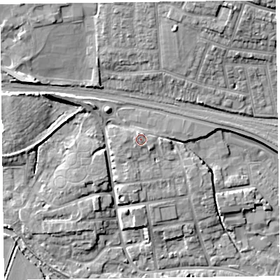 Shaded relief map of the ground around TA11BZ, computed from Environment Agency LiDAR. The ground here sits at about 21 m above sea level and falls 14 m across the surrounding 800 m. Surface water reaching this point runs off ground lying to the west, 0.7 m higher.