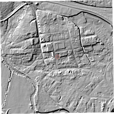 Shaded relief map of the ground around TA11EF, computed from Environment Agency LiDAR. The ground here sits at about 17 m above sea level and falls 10 m across the surrounding 800 m. Surface water reaching this point runs off ground lying to the north-north-west, 4.2 m higher.