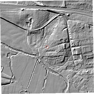 Shaded relief map of the ground around TA11EP, computed from Environment Agency LiDAR. The ground here sits at about 18 m above sea level and falls 12 m across the surrounding 800 m. Surface water reaching this point runs off ground lying to the east-south-east, 2.0 m higher.