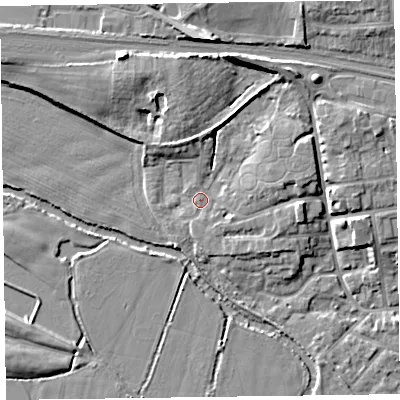 Shaded relief map of the ground around TA11ES, computed from Environment Agency LiDAR. The ground here sits at about 18 m above sea level and falls 12 m across the surrounding 800 m. Surface water reaching this point runs off ground lying to the north-north-east, 9.4 m higher.
