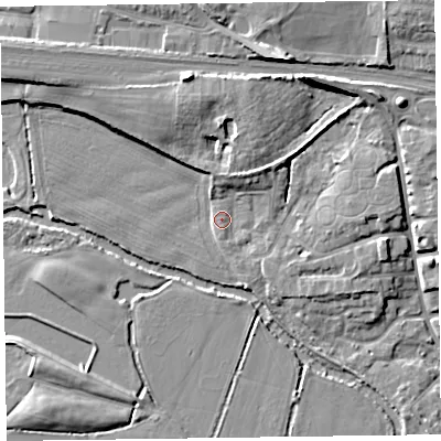 Shaded relief map of the ground around TA11EU, computed from Environment Agency LiDAR. The ground here sits at about 17 m above sea level and falls 12 m across the surrounding 800 m. Surface water reaching this point runs off ground lying to the north-north-west, 6.6 m higher.