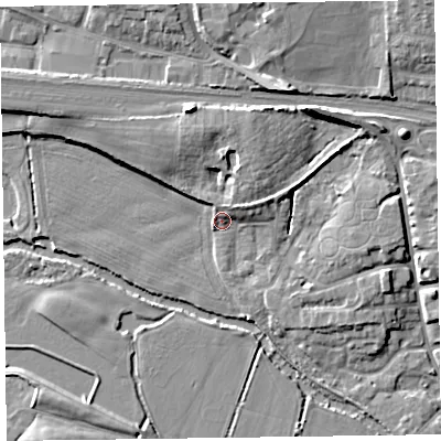 Shaded relief map of the ground around TA11HA, computed from Environment Agency LiDAR. The ground here sits at about 18 m above sea level and falls 12 m across the surrounding 800 m. Surface water reaching this point runs off ground lying to the north-north-west, 5.8 m higher.
