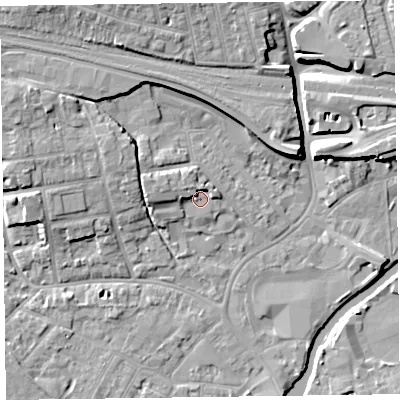 Shaded relief map of the ground around TA11HE, computed from Environment Agency LiDAR. The ground here sits at about 16 m above sea level and falls 10 m across the surrounding 800 m. Surface water reaching this point runs off ground lying to the west-north-west, 3.1 m higher.