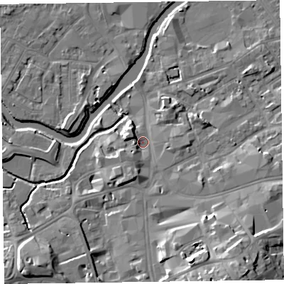 Shaded relief map of the ground around TA11LH, computed from Environment Agency LiDAR. The ground here sits at about 17 m above sea level and falls 17 m across the surrounding 800 m. Surface water reaching this point runs off ground lying to the south-south-east, 13.3 m higher.