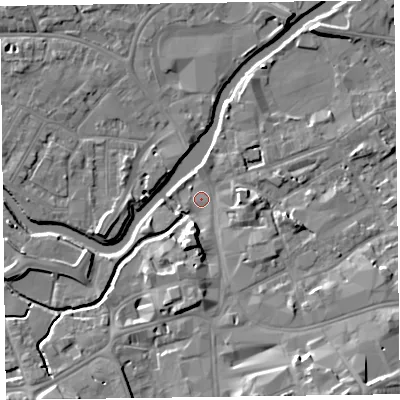 Shaded relief map of the ground around TA11LL, computed from Environment Agency LiDAR. The ground here sits at about 16 m above sea level and falls 14 m across the surrounding 800 m. Surface water reaching this point runs off ground lying to the south-east, 12.0 m higher.