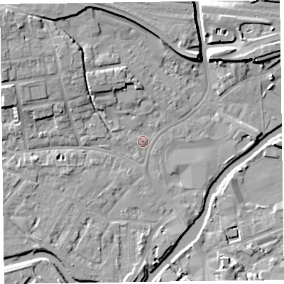 Shaded relief map of the ground around TA11NR, computed from Environment Agency LiDAR. The ground here sits at about 15 m above sea level and falls 9 m across the surrounding 800 m. Surface water reaching this point runs off ground lying to the north-west, 7.4 m higher.