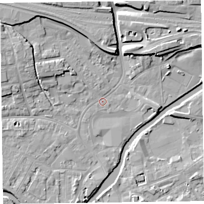 Shaded relief map of the ground around TA11NS, computed from Environment Agency LiDAR. The ground here sits at about 15 m above sea level and falls 9 m across the surrounding 800 m. Surface water reaching this point runs off ground lying to the north-east, 8.1 m higher.