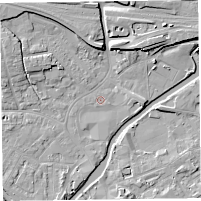 Shaded relief map of the ground around TA11NU, computed from Environment Agency LiDAR. The ground here sits at about 15 m above sea level and falls 11 m across the surrounding 800 m. Surface water reaching this point runs off ground lying to the west-north-west, 0.5 m higher.