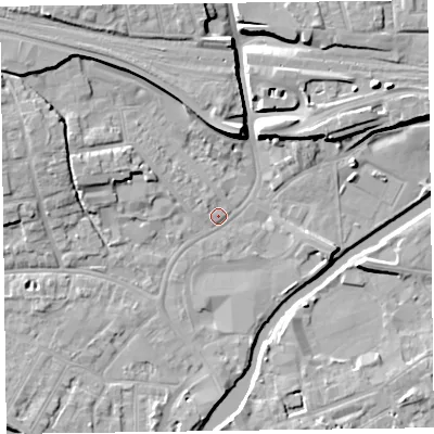 Shaded relief map of the ground around TA11NZ, computed from Environment Agency LiDAR. The ground here sits at about 15 m above sea level and falls 9 m across the surrounding 800 m. Surface water reaching this point runs off ground lying to the north-west, 8.5 m higher.