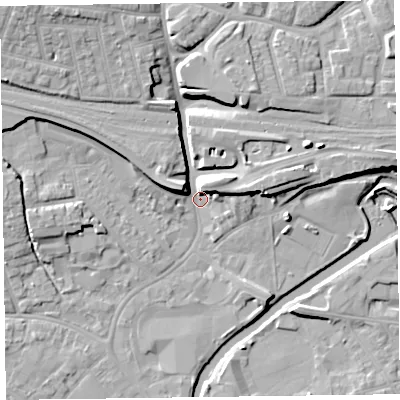 Shaded relief map of the ground around TA11PD, computed from Environment Agency LiDAR. The ground here sits at about 15 m above sea level and falls 14 m across the surrounding 800 m. Surface water reaching this point runs off ground lying to the north-west, 11.1 m higher.