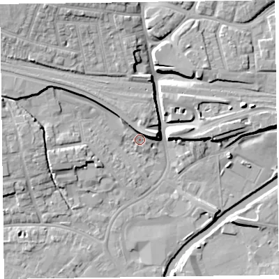 Shaded relief map of the ground around TA11PG, computed from Environment Agency LiDAR. The ground here sits at about 17 m above sea level and falls 13 m across the surrounding 800 m. Surface water reaching this point runs off ground lying to the east-north-east, 5.5 m higher.