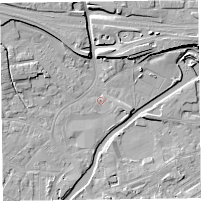 Shaded relief map of the ground around TA11PP, computed from Environment Agency LiDAR. The ground here sits at about 15 m above sea level and falls 11 m across the surrounding 800 m. Surface water reaching this point runs off ground lying to the east-south-east, 3.1 m higher.