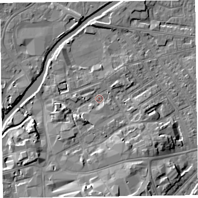 Shaded relief map of the ground around TA11SH, computed from Environment Agency LiDAR. The ground here sits at about 17 m above sea level and falls 12 m across the surrounding 800 m. Surface water reaching this point runs off ground lying to the north-east, 1.9 m higher.