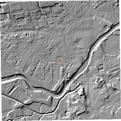 Shaded relief map of the ground around TA11UN, computed from Environment Agency LiDAR. The ground here sits at about 15 m above sea level and falls 8 m across the surrounding 800 m. Surface water reaching this point runs off ground lying to the south-south-west, 3.6 m higher.
