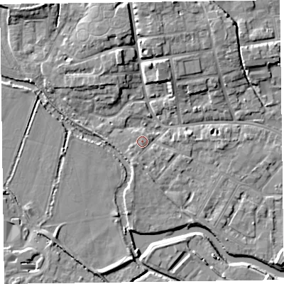 Shaded relief map of the ground around TA11XH, computed from Environment Agency LiDAR. The ground here sits at about 16 m above sea level and falls 8 m across the surrounding 800 m. Surface water reaching this point runs off ground lying to the south-south-west, 1.4 m higher.