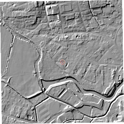 Shaded relief map of the ground around TA11XJ, computed from Environment Agency LiDAR. The ground here sits at about 16 m above sea level and falls 7 m across the surrounding 800 m. Surface water reaching this point runs off ground lying to the south-south-east, 1.2 m higher.