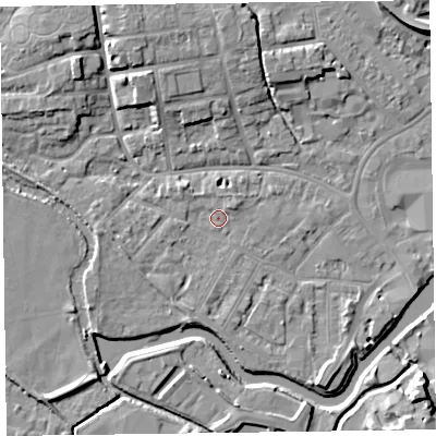 Shaded relief map of the ground around TA11XN, computed from Environment Agency LiDAR. The ground here sits at about 16 m above sea level and falls 9 m across the surrounding 800 m. Surface water reaching this point runs off ground lying to the north-west, 1.6 m higher.