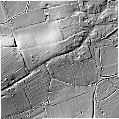 Shaded relief map of the ground around TA126BH, computed from Environment Agency LiDAR. The ground here sits at about 17 m above sea level and falls 20 m across the surrounding 800 m. Surface water reaching this point runs off ground lying to the north-north-west, 1.9 m higher.