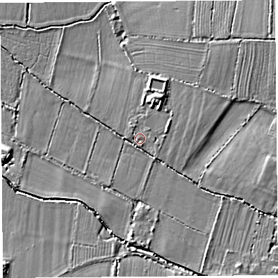 Shaded relief map of the ground around TA126BX, computed from Environment Agency LiDAR. The ground here sits at about 15 m above sea level and falls 8 m across the surrounding 800 m. Surface water reaching this point runs off ground lying to the east-north-east, 3.0 m higher.