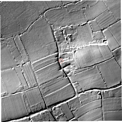 Shaded relief map of the ground around TA135HQ, computed from Environment Agency LiDAR. The ground here sits at about 16 m above sea level and falls 21 m across the surrounding 800 m. Surface water reaching this point runs off ground lying to the south-west, 18.4 m higher.