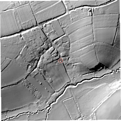Shaded relief map of the ground around TA135HW, computed from Environment Agency LiDAR. The ground here sits at about 20 m above sea level and falls 20 m across the surrounding 800 m. Surface water reaching this point runs off ground lying to the west-north-west, 15.0 m higher.