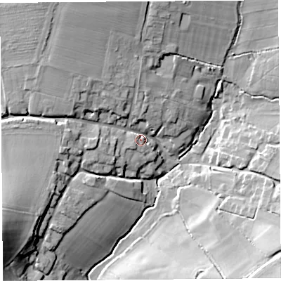 Shaded relief map of the ground around TA146SG, computed from Environment Agency LiDAR. The ground here sits at about 32 m above sea level and falls 26 m across the surrounding 800 m. Surface water reaching this point runs off ground lying to the west-south-west, 16.2 m higher.