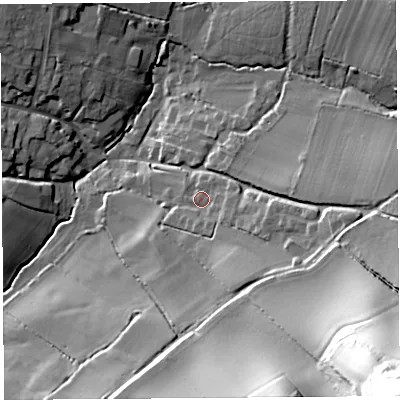 Shaded relief map of the ground around TA146SX, computed from Environment Agency LiDAR. The ground here sits at about 34 m above sea level and falls 80 m across the surrounding 800 m. Surface water reaching this point runs off ground lying to the east-south-east, 3.7 m higher.