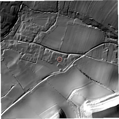 Shaded relief map of the ground around TA146TB, computed from Environment Agency LiDAR. The ground here sits at about 41 m above sea level and falls 86 m across the surrounding 800 m. Surface water reaching this point runs off ground lying to the south-east, 72.3 m higher.