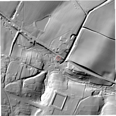Shaded relief map of the ground around TA156US, computed from Environment Agency LiDAR. The ground here sits at about 39 m above sea level and falls 34 m across the surrounding 800 m. Surface water reaching this point runs off ground lying to the west-south-west, 27.2 m higher.