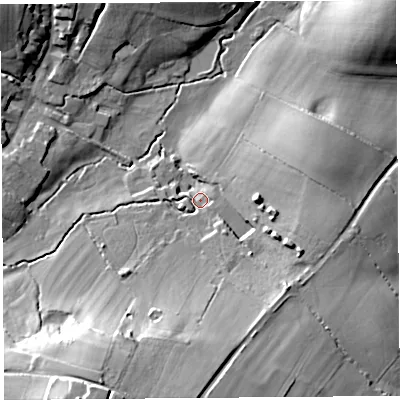 Shaded relief map of the ground around TA165AF, computed from Environment Agency LiDAR. The ground here sits at about 36 m above sea level and falls 29 m across the surrounding 800 m. Surface water reaching this point runs off ground lying to the south-south-west, 23.6 m higher.