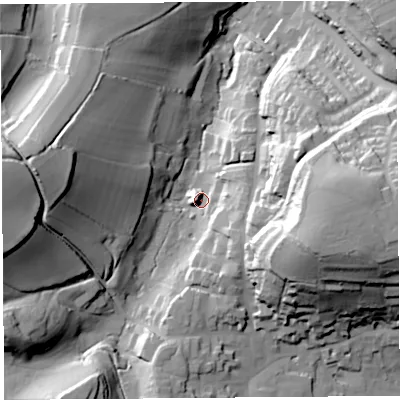 Shaded relief map of the ground around TA187EB, computed from Environment Agency LiDAR. The ground here sits at about 68 m above sea level and falls 56 m across the surrounding 800 m. Surface water reaching this point runs off ground lying to the south-east, 14.7 m higher.