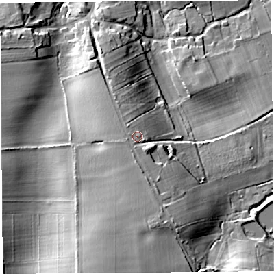 Shaded relief map of the ground around TA187PQ, computed from Environment Agency LiDAR. The ground here sits at about 59 m above sea level and falls 28 m across the surrounding 800 m. Surface water reaching this point runs off ground lying to the south-south-east, 3.6 m higher.
