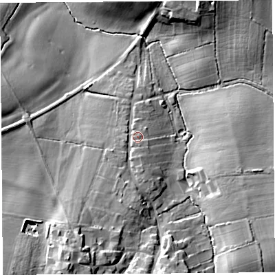 Shaded relief map of the ground around TA187RL, computed from Environment Agency LiDAR. The ground here sits at about 40 m above sea level and falls 23 m across the surrounding 800 m. Surface water reaching this point runs off ground lying to the south, 3.8 m higher.