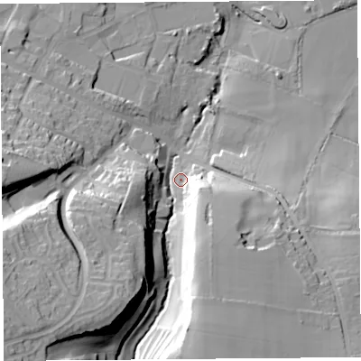 Shaded relief map of the ground around TA188EN, computed from Environment Agency LiDAR. The ground here sits at about 56 m above sea level and falls 46 m across the surrounding 800 m. Surface water reaching this point runs off ground lying to the south-west, 38.8 m higher.