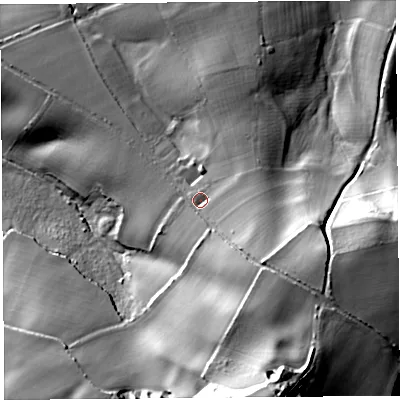 Shaded relief map of the ground around TA188PN, computed from Environment Agency LiDAR. The ground here sits at about 151 m above sea level and falls 75 m across the surrounding 800 m. Surface water reaching this point runs off ground lying to the south-east, 30.6 m higher.