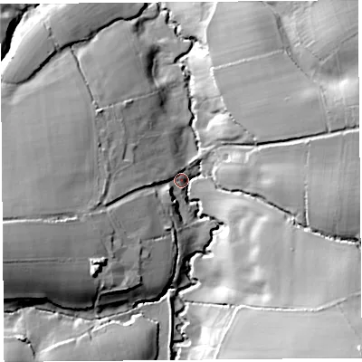 Shaded relief map of the ground around TA188QE, computed from Environment Agency LiDAR. The ground here sits at about 93 m above sea level and falls 31 m across the surrounding 800 m. Surface water reaching this point runs off ground lying to the south-east, 29.2 m higher.