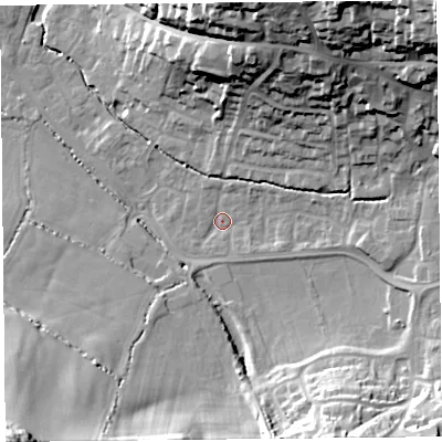 Shaded relief map of the ground around TA190EB, computed from Environment Agency LiDAR. The ground here sits at about 35 m above sea level and falls 41 m across the surrounding 800 m. Surface water reaching this point runs off ground lying to the north-east, 35.6 m higher.