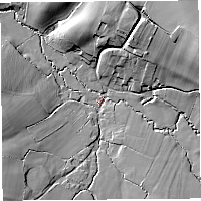 Shaded relief map of the ground around TA190NY, computed from Environment Agency LiDAR. The ground here sits at about 60 m above sea level and falls 37 m across the surrounding 800 m. Surface water reaching this point runs off ground lying to the east-north-east, 34.1 m higher.