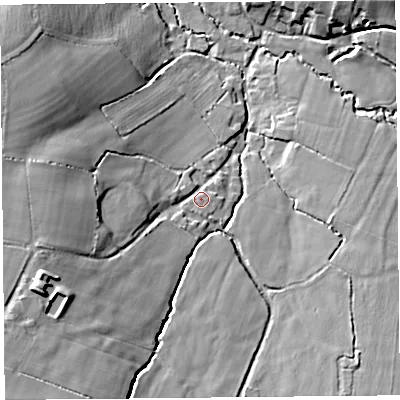 Shaded relief map of the ground around TA190NZ, computed from Environment Agency LiDAR. The ground here sits at about 66 m above sea level and falls 27 m across the surrounding 800 m. Surface water reaching this point runs off ground lying to the south-west, 17.1 m higher.