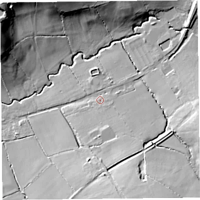 Shaded relief map of the ground around TA190PJ, computed from Environment Agency LiDAR. The ground here sits at about 50 m above sea level and falls 26 m across the surrounding 800 m. Surface water reaching this point runs off ground lying to the south-south-east, 9.5 m higher.