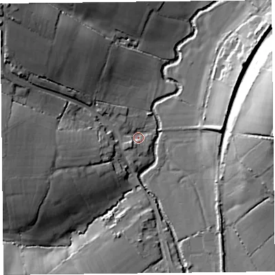 Shaded relief map of the ground around TA190RJ, computed from Environment Agency LiDAR. The ground here sits at about 38 m above sea level and falls 33 m across the surrounding 800 m. Surface water reaching this point runs off ground lying to the north-west, 30.0 m higher.