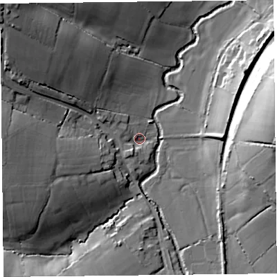 Shaded relief map of the ground around TA190RL, computed from Environment Agency LiDAR. The ground here sits at about 38 m above sea level and falls 34 m across the surrounding 800 m. Surface water reaching this point runs off ground lying to the north-west, 30.0 m higher.