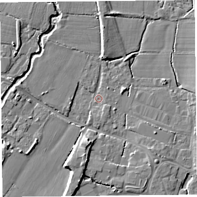 Shaded relief map of the ground around TA199BX, computed from Environment Agency LiDAR. The ground here sits at about 31 m above sea level and falls 10 m across the surrounding 800 m. Surface water reaching this point runs off ground lying to the south, 8.7 m higher.
