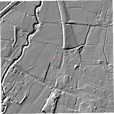 Shaded relief map of the ground around TA199BZ, computed from Environment Agency LiDAR. The ground here sits at about 31 m above sea level and falls 11 m across the surrounding 800 m. Surface water reaching this point runs off ground lying to the south-south-west, 0.8 m higher.