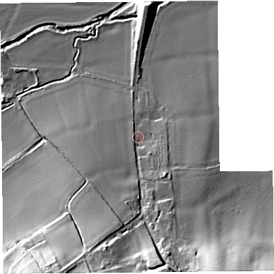 Shaded relief map of the ground around TA199DX, computed from Environment Agency LiDAR. The ground here sits at about 28 m above sea level and falls 34 m across the surrounding 800 m. Surface water reaching this point runs off ground lying to the south-south-west, 27.2 m higher.