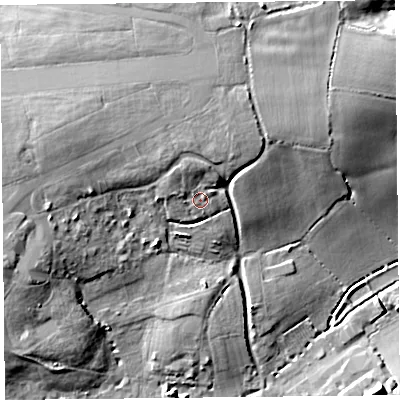 Shaded relief map of the ground around TA199HN, computed from Environment Agency LiDAR. The ground here sits at about 29 m above sea level and falls 15 m across the surrounding 800 m. Surface water reaching this point runs off ground lying to the north-north-west, 3.5 m higher.