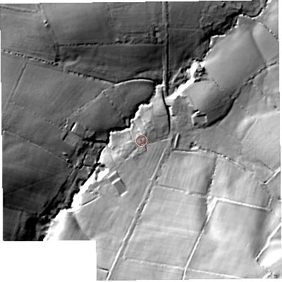 Shaded relief map of the ground around TA199NR, computed from Environment Agency LiDAR. The ground here sits at about 51 m above sea level and falls 49 m across the surrounding 800 m. Surface water reaching this point runs off ground lying to the south, 11.6 m higher.
