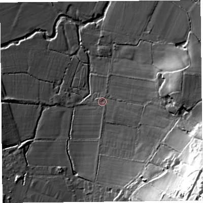 Shaded relief map of the ground around TA199PJ, computed from Environment Agency LiDAR. The ground here sits at about 31 m above sea level and falls 61 m across the surrounding 800 m. Surface water reaching this point runs off ground lying to the east-south-east, 5.5 m higher.